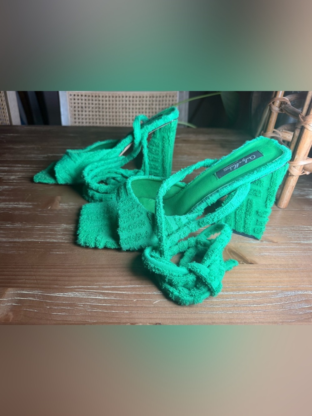 Textured Green Strappy Block Heel Sandals - Women's